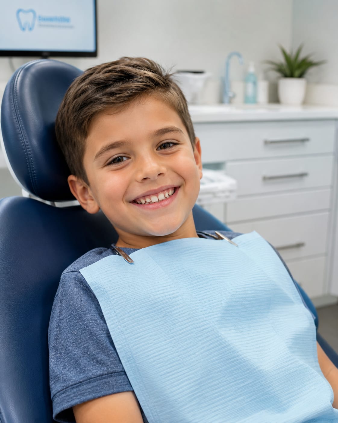 A smiling child at a dental check-up